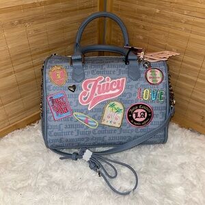 JUICY COUTURE RUN THE WORLD SATCHEL CROSSBODY BAG DUSTY BLUE Y2K